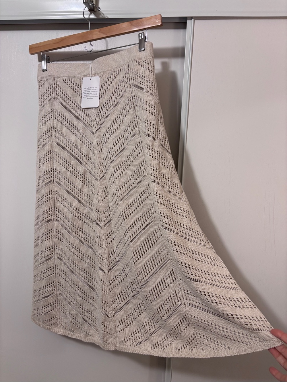 Coastal Maxi Skirt Size XL Boho Chic Crochet Open Knit Old Money Comfy Lined - Picture 2 of 7